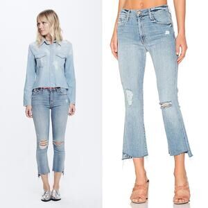 Mother The Insider Crop Step Fray in Chatterbox Distressed Blue Size 26